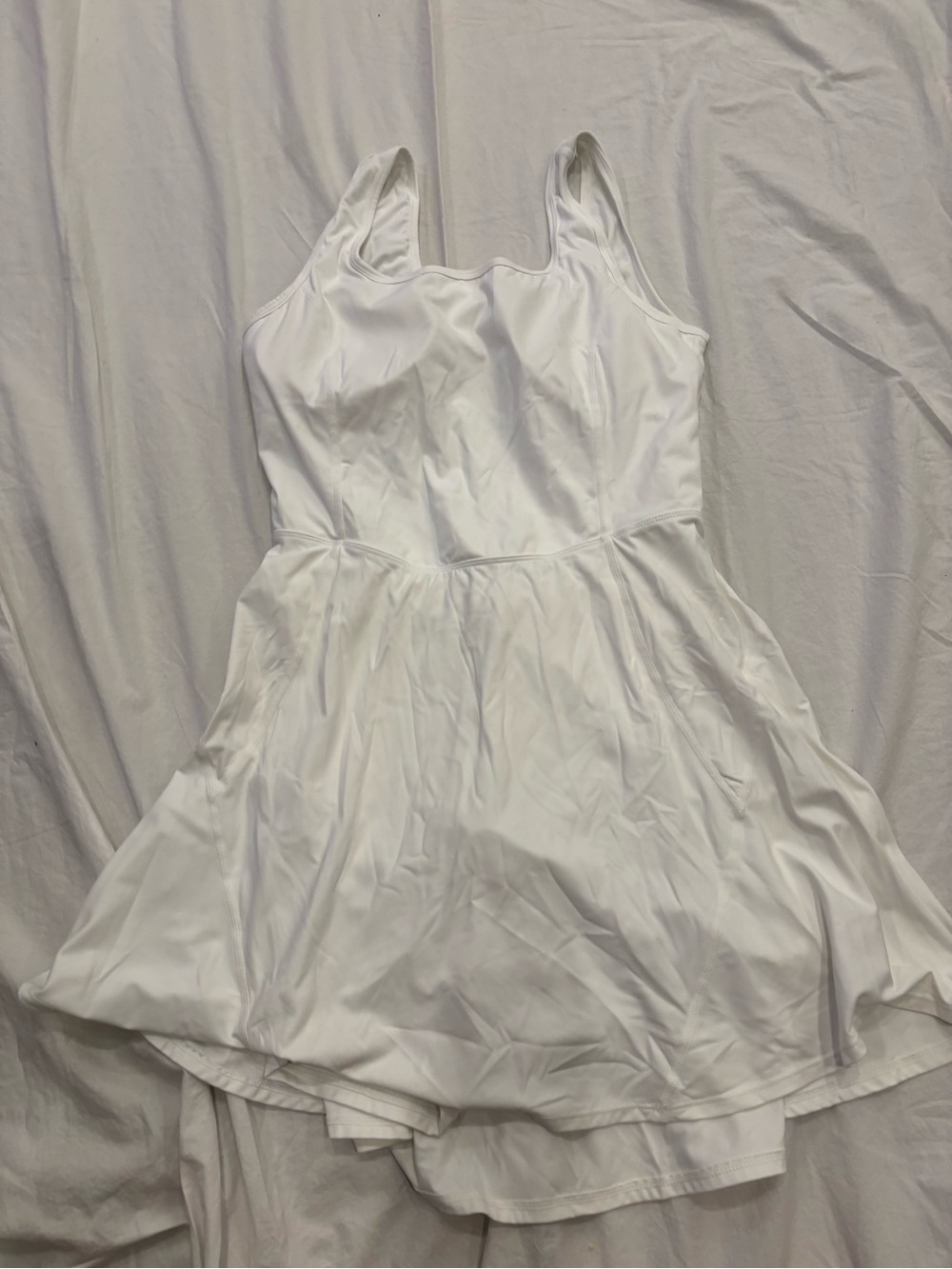 HALARA White Scoop Neck Skater Slip Dress